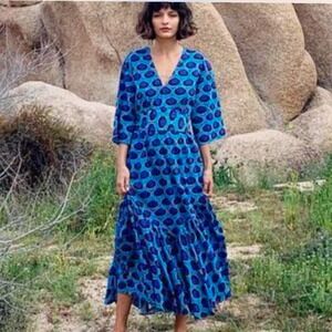 Rhode‎ Resort Collection The Rose Blue Ikat Maxi Dress L Rare